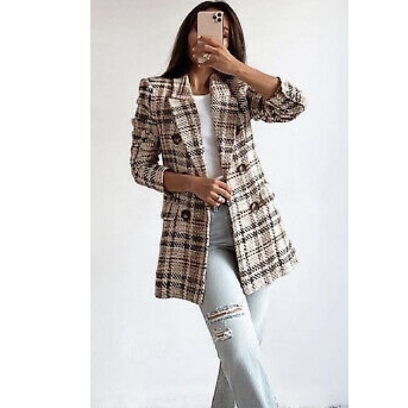 Zara Jackets & Blazers - NEW Zara Check Tweed Double Breasted Blazer